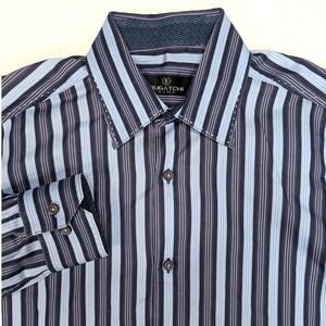 BUGATCHI UOMO Mens Striped‎ Long Sleeve Dress Shirt Size Medium Blue